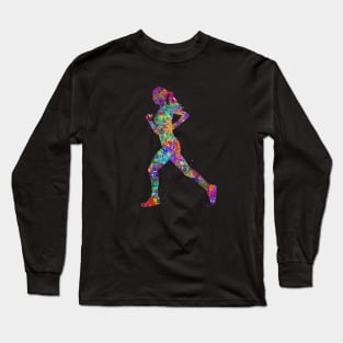 Runner girl watercolor art Long Sleeve T-Shirt